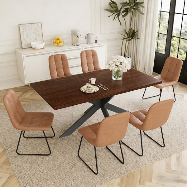 GOJANE Modern 7-Piece Extendable Rectangle Walnut MDF Top Dining
