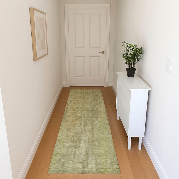 Mayfield Premium Machine Washable Abstract AMF1648 Aloe 2 ft. 3 in. x 7 ft. 6 in. Runner Rug