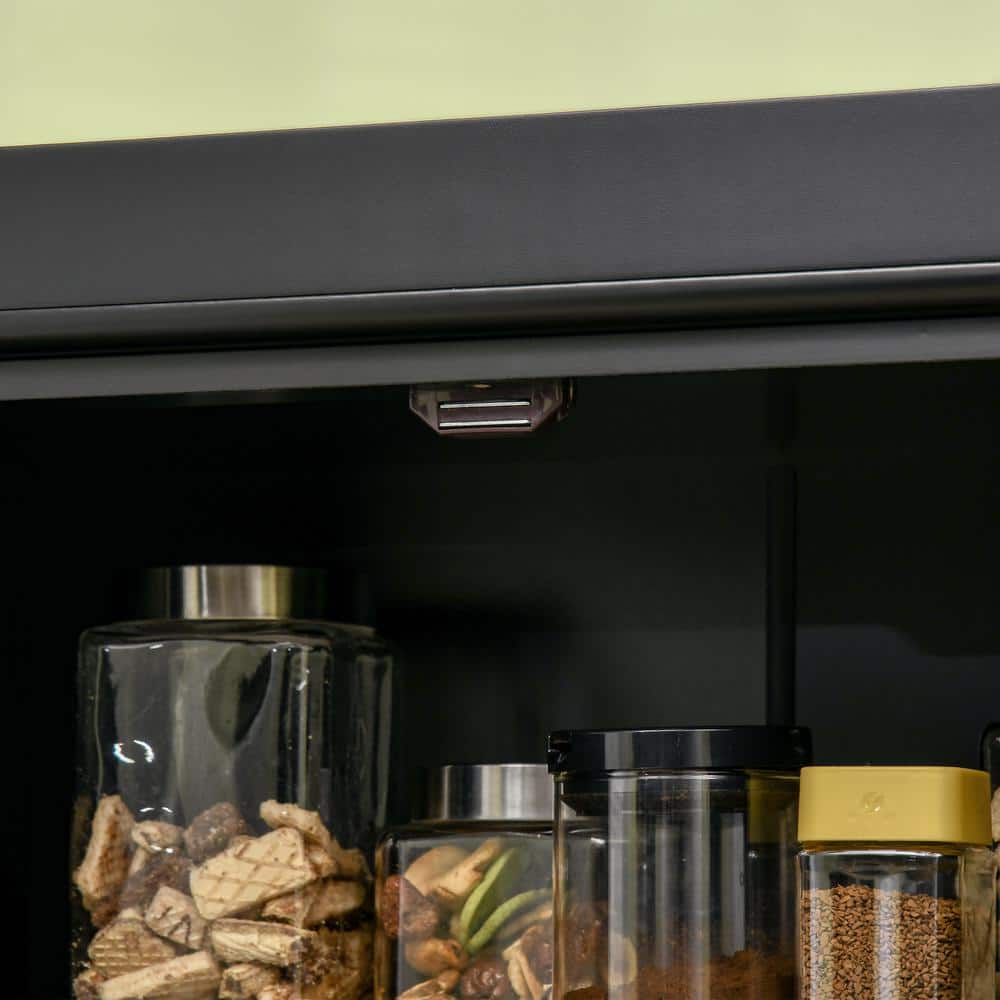 Tall Black MDF Kitchen Pantry Cabinet with Recessed Panel Doors