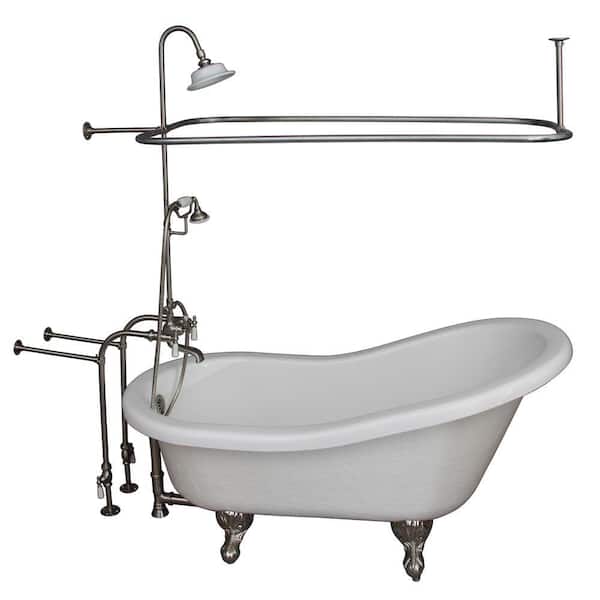 5.6 ft. Acrylic Ball and Claw Feet Slipper Tub in White with Brushed Nickel