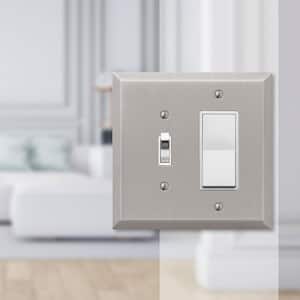 Oversized 2 Gang 1-Toggle and 1-Rocker Steel Wall Plate - Brushed Nickel