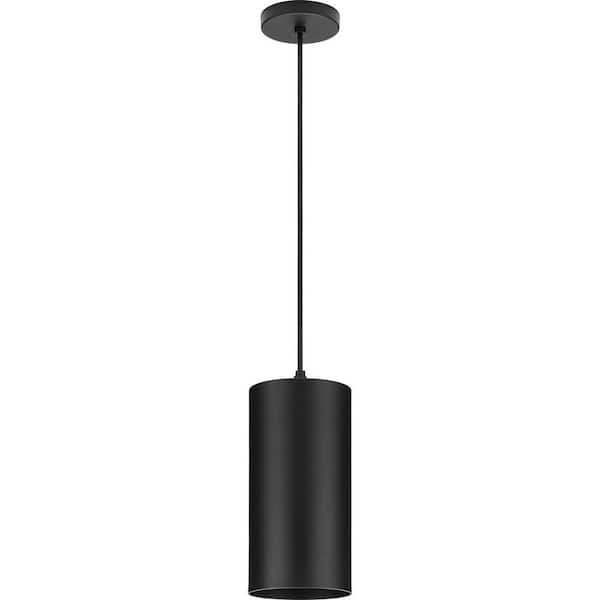 Cylinder Collection 6 in. 1-Light Black Modern Outdoor Pendant Hanging Light