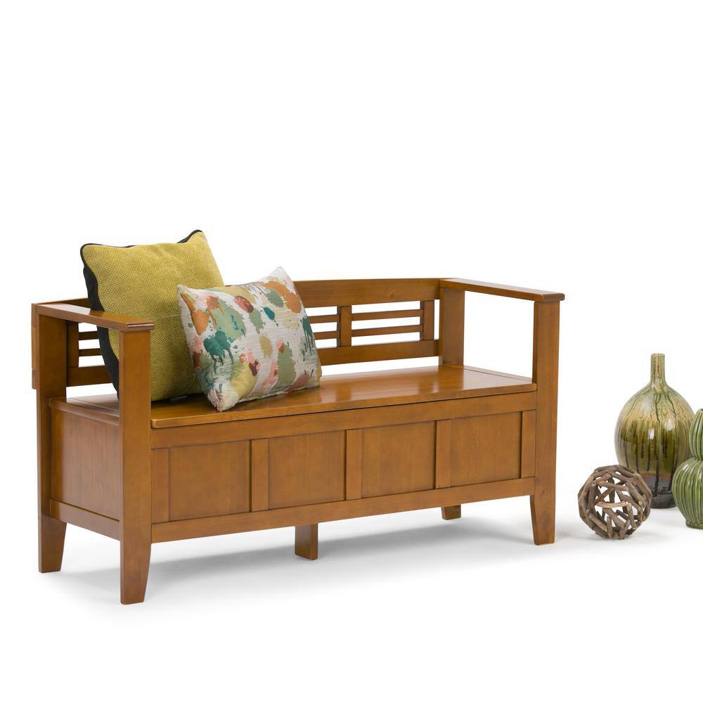 Avalon Light Brown Solid Pine Wood Entryway Storage Bench with Backrest