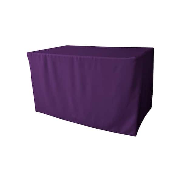 LA Linen 48 in. L x 24 in. W x 30 in. H Purple Polyester Poplin Fitted Tablecloth