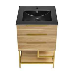 Carre 24 in. W. White Oak Bathroom Vanity in Black with Ceramic Sink Top