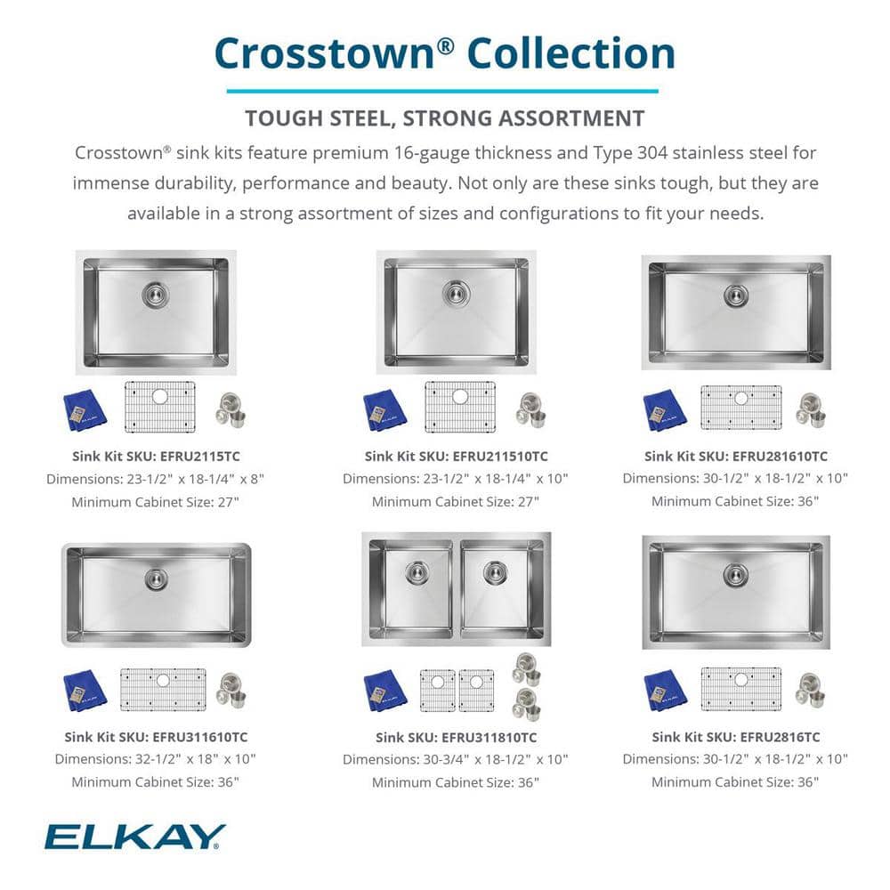 Elkay Crosstown 32.5" Stainless Steel Single Bowl Undermount Sink Kit