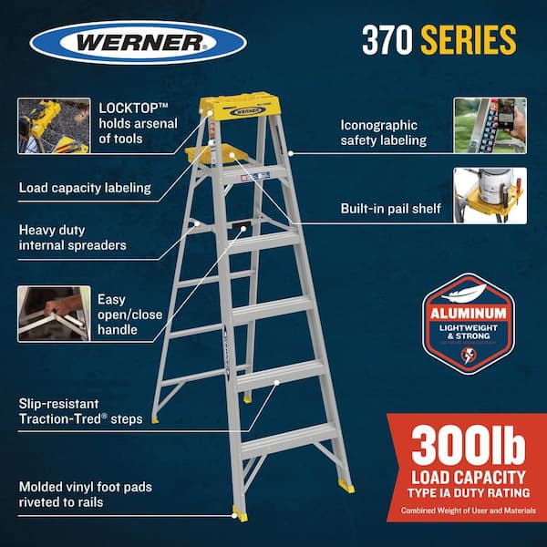 Werner 8 ft. Aluminum Step Ladder (12 ft. Reach Height) with Werner 8 ft. Aluminum Step Ladder (12 ft. Reach Height) with