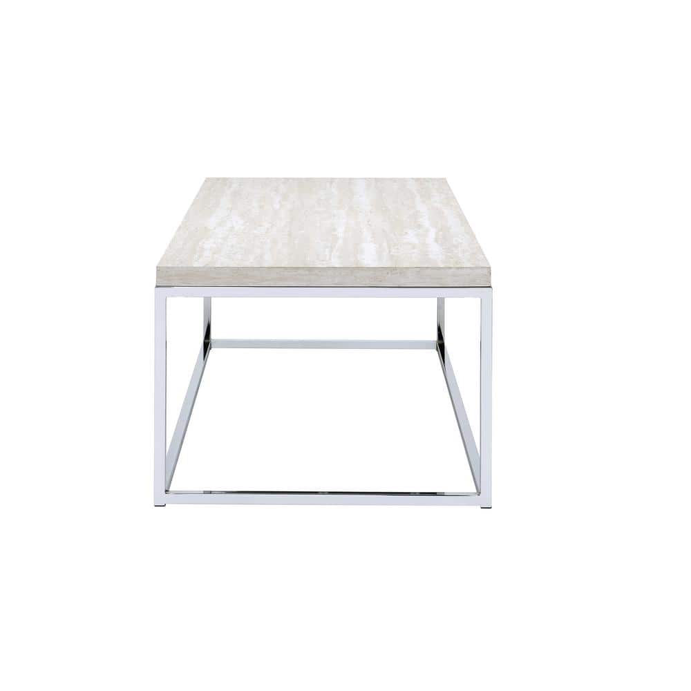 Modern Chrome and White Rectangular Coffee Table with Storage