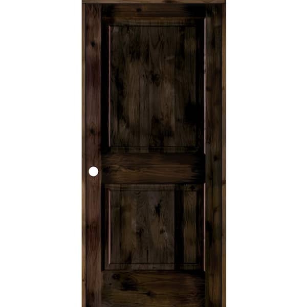 Krosswood Doors 36 in. x 80 in. Rustic Knotty Alder 2 Panel Right-Handed Black Stain Wood Single Prehung Interior Door with Square Top