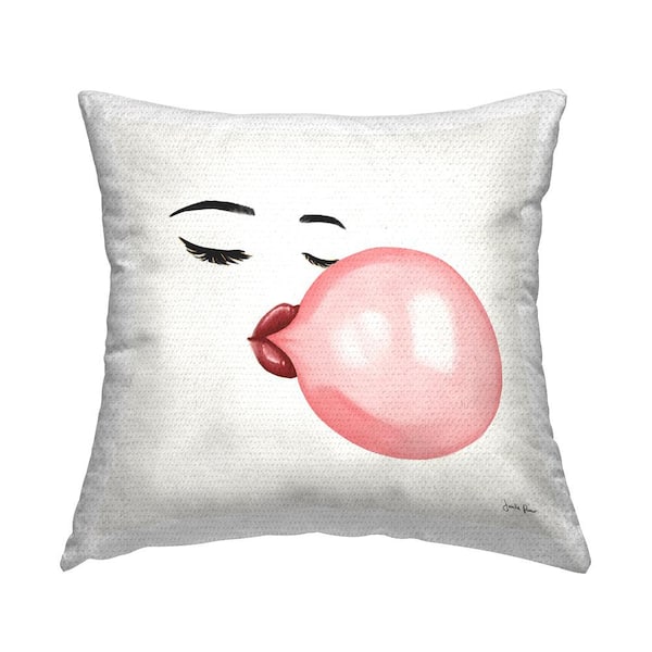 Stupell Industries Glamorous Face Blowing Bubble Gum Bold Lips Pink Square Outdoor Throw Pillow
