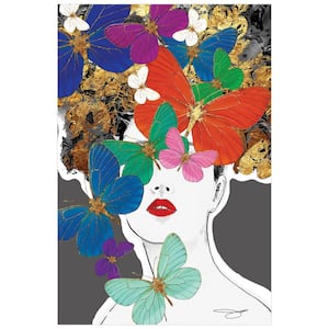 "Beautiful Women & Butterflies" Frameless Free Floating Tempered Glass Panel Graphic People Wall Art 48 in. x 32 in.