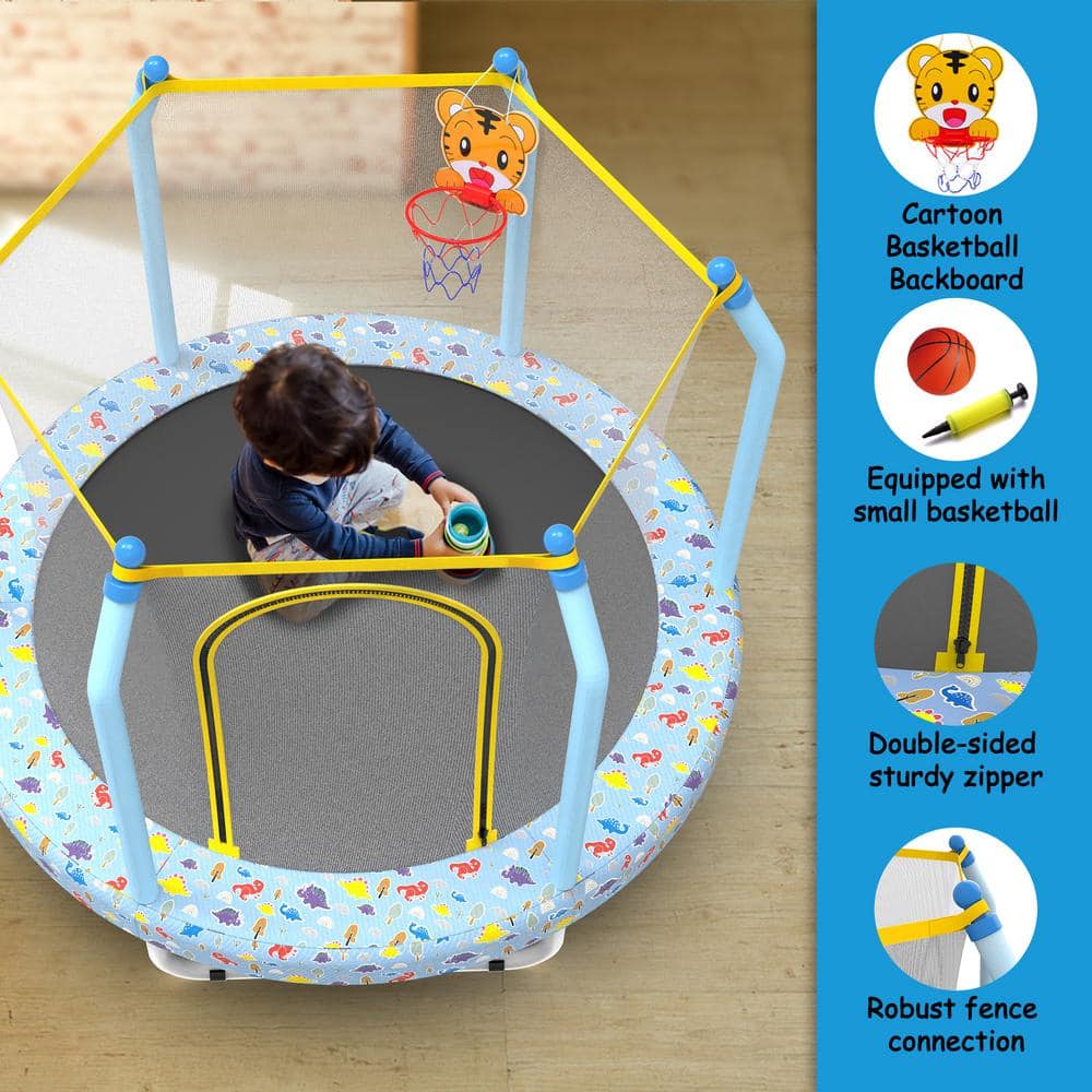 55'' Blue Round Kids' Trampoline with Enclosure Net