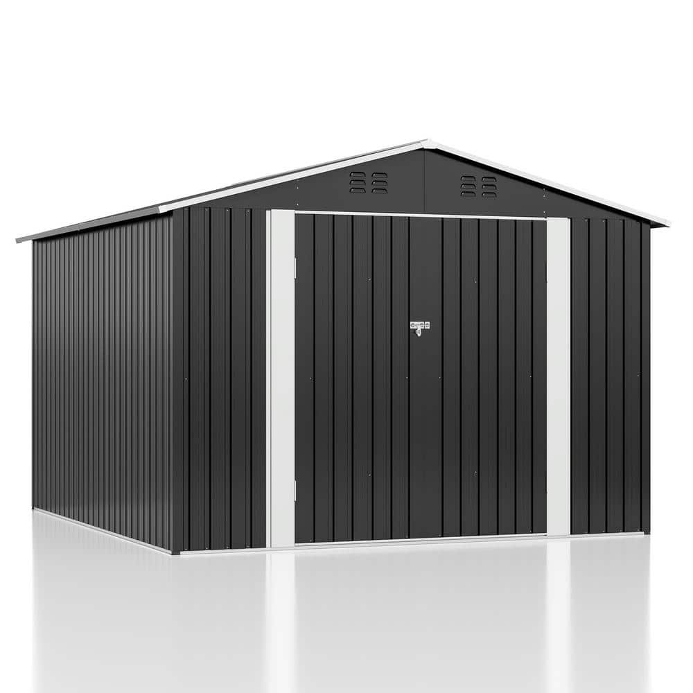 VIWAT 10 ft. W x 9 ft. D Metal Outdoor Storage Shed with Lockable