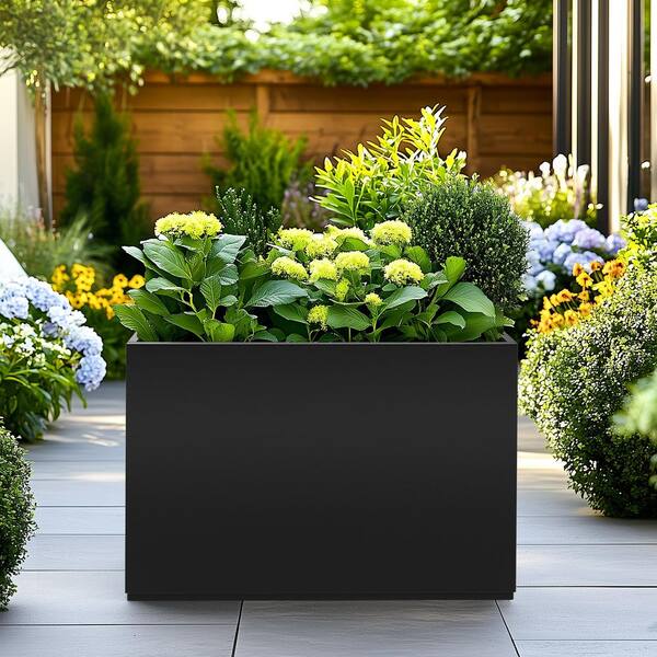 ガーデニングBOX TUYOHW 26 in. Black Metal Planter Box for Outdoor-Large Rectangle