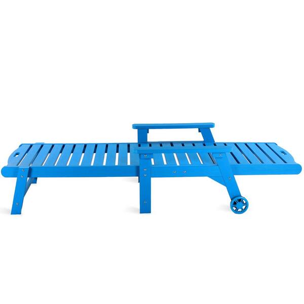 Hampton Blue Patio Plastic Outdoor Chaise Lounge Chair with Adjustable Backrest Pool Lounge Chair and Wheels Set of 3