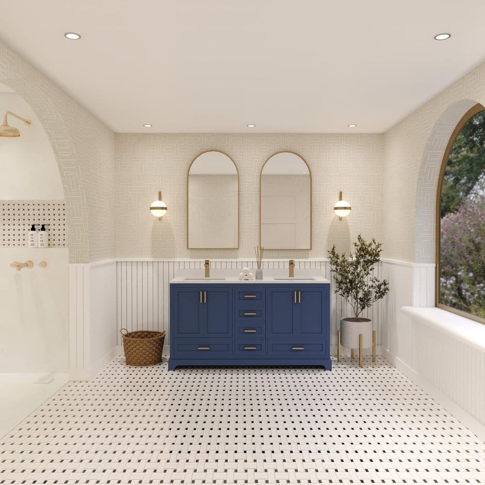 Maya 48 in. Double Sink Freestanding Navy Blue Bath Vanity with White Quartz Top price history on PriceWatchPro