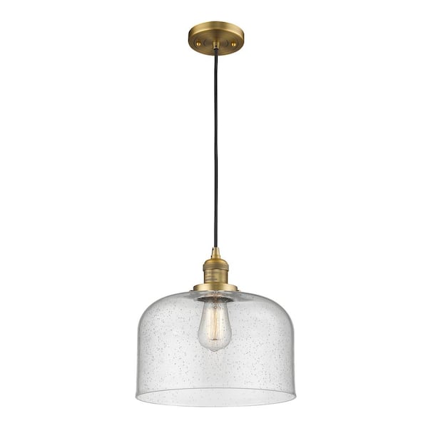 Bell 1-Light Brushed Brass Bowl Pendant Light with Seedy Glass Shade