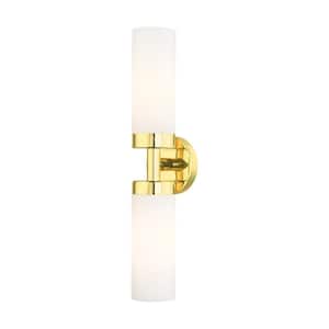 Aspen 19.25 in. 2-Light Polished Brass ADA Vanity Light with Satin Opal White Glass
