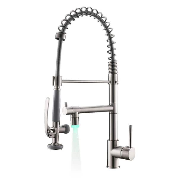 UKISHIRO Viki Single Handle Pull-Down Sprayer Kitchen Faucet with LED, Spot Resistant and Advanced Spray in Brushed Nickel