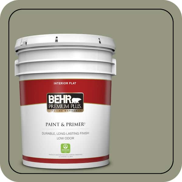 BEHR PREMIUM PLUS 5 gal. #S380-5 Milkweed Pod Flat Low Odor Interior Paint & Primer