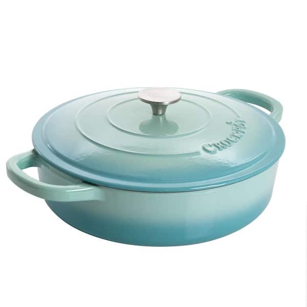 Crock-Pot Artisan 5 qt. Round Enameled Cast Iron Braiser Pan with Self Basting Lid in Aqua Blue