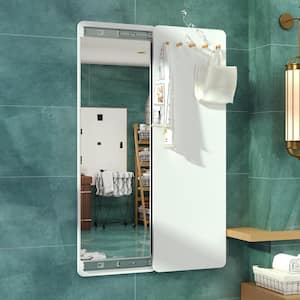 30.3 in. W x 47.2 in. H Large Rectangular Wood Framed Wall-Mounted Bathroom Vanity Mirror in White With Coat Rack