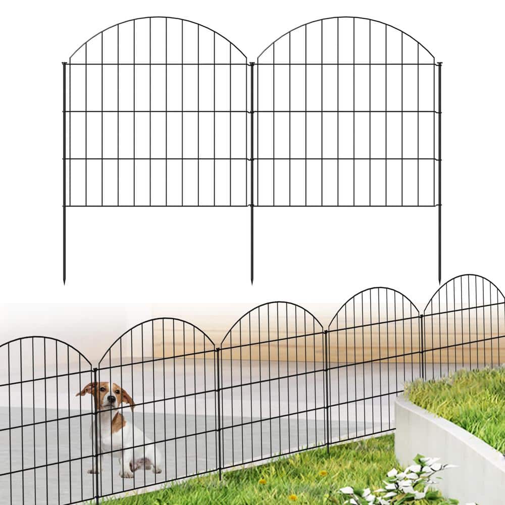 28 in. x 11.7 ft. Black Metal Garden Fence, 5 Panels + 6 Stakes Rustproof B