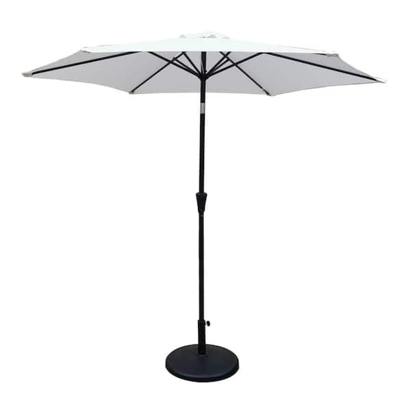 cenadinz 8.8 ft. Market Aluminum Patio Umbrella in White with 42 lbs. Round Resin Umbrella Base in Cream Canopy