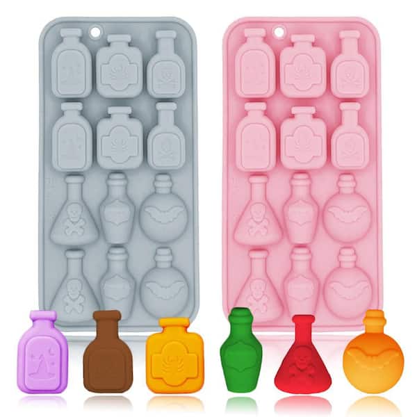 Halloween 12-Cavity Apothecary Potion Bottle Silicone Mould Tray with Nonstick Flexible Release Design 2-Pack