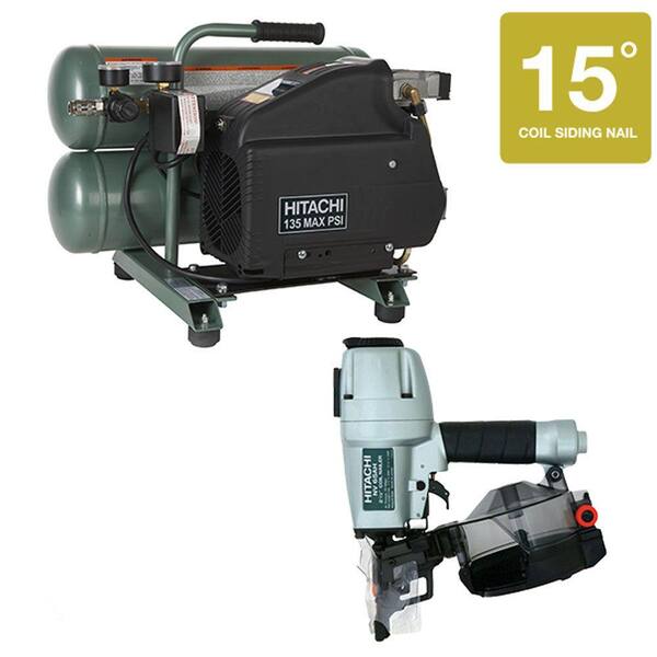 Hitachi 2-1/2 in. Coil Siding Nailer and 4 gal. Portable Air Compressor Kit (2-Piece)