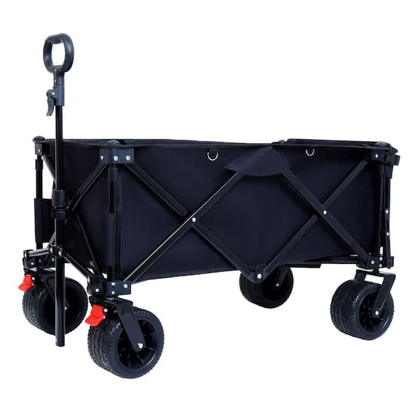 Black Foldable Serving Cart with Tailgate, 400 lbs. Capacity, All-Terrain Wheels, Waterproof and UV-Resistant Tray