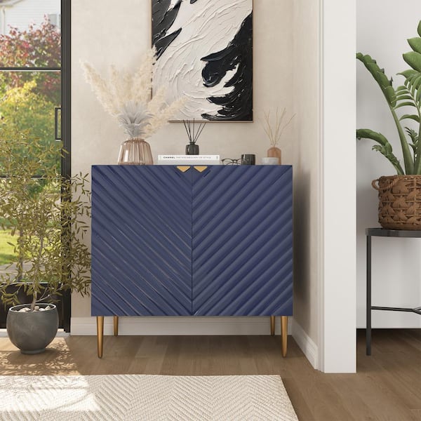 Clihome 2-Door V-Shaped Pattern Accent Storage Cabinets in Blue