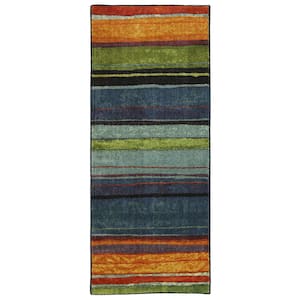 Rainbow Multi 2 ft. x 5 ft. Machine Washable Striped Contemporary Runner Rug