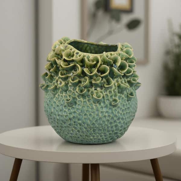 Nina 9.5 in. Green Ceramic Bud Decorative Vase
