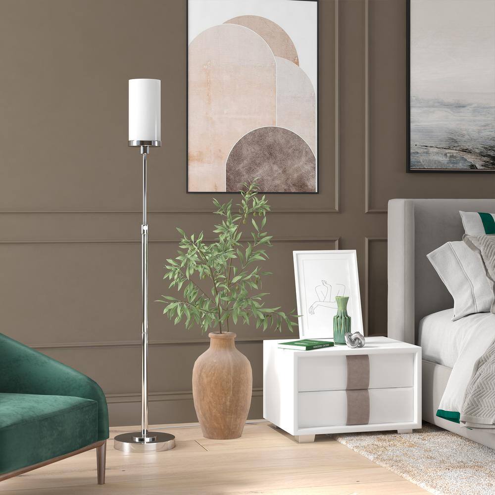 Adjustable Polished Nickel Floor Lamp with Milk Glass Shade