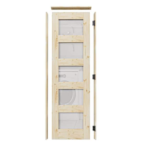 24 in. x 80 in. 5-Lite Frosted Glass Left Unfinished Pine Wood Single Interior Door with Quick Assemble Jamb