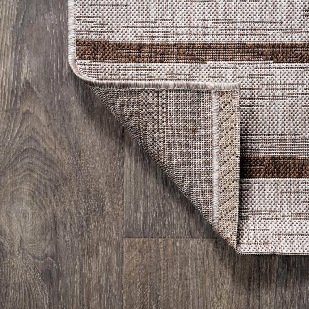 Beige and Brown Synthetic Rectangular Indoor/Outdoor Area Rug