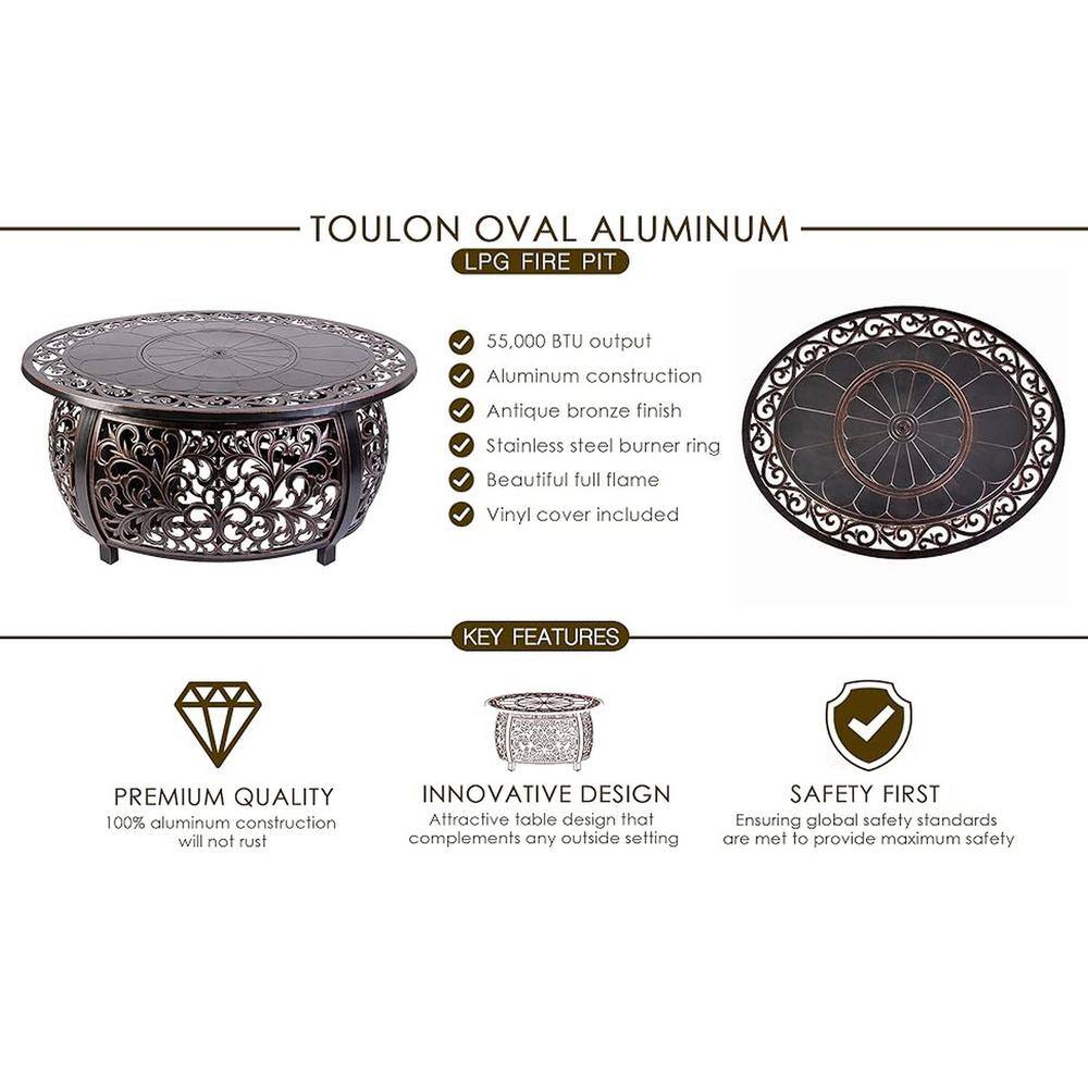 53" Bronze Cast Aluminum Gas Fire Pit Table