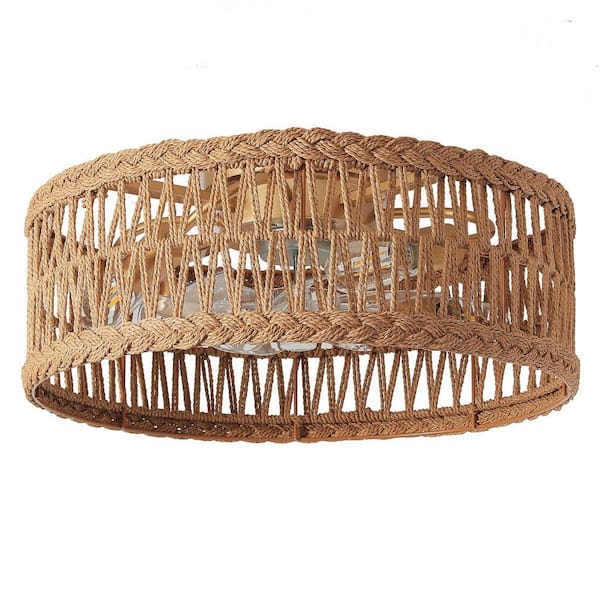 19.69 in. 4-Lights Indoor Brown Handwoven Paper Rope Caged Ceiling Fan With Remote Included No Bulbs