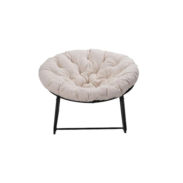 Unbranded Dark Grey Frame Metal Round Outdoor Rocking Chair with Beige Cushions