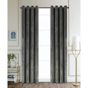 Charcoal Velvet Grommet Room Darkening Curtain - 52 in. W x 126 in. L