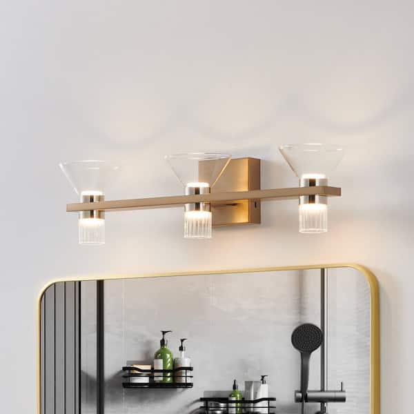 Blake 25-inch 6-light Champagne Gold and Polished Nickel 5CCT LED Vanity Light with Clear and Clear Ribbed Glass