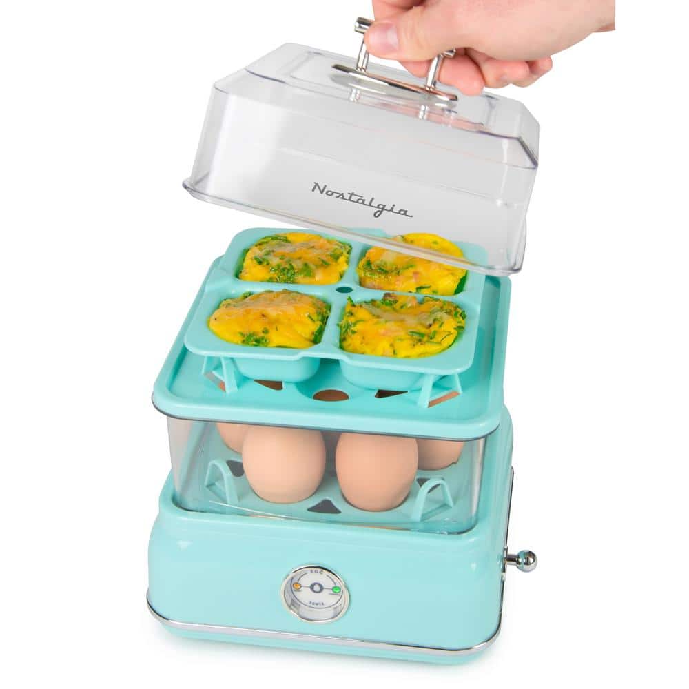 Aqua Retro 14-Capacity Electric Egg Cooker with Cool-Touch Handles