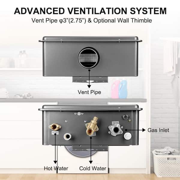 Plus 5.28 GPM 150,000 BTU Residential Natural Gas Tankless Water Heater, Indoor Grey
