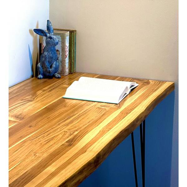 HARDWOOD REFLECTIONS 8 ft. L x 25 in. D Finished Teak Solid Wood Butcher Block Countertop With Live Edge 1525HDLEUVTE-98