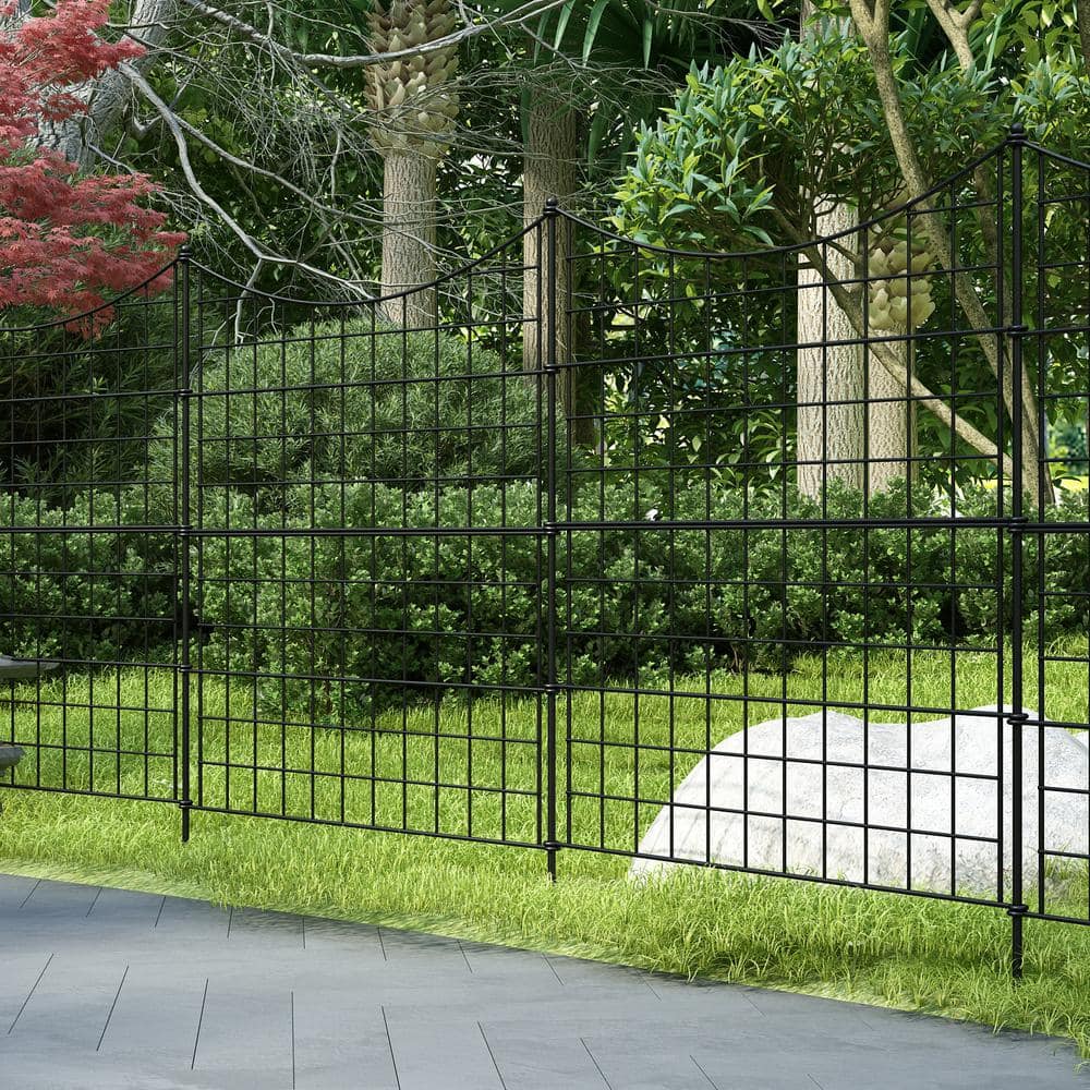 FUFU&GAGA 51.2 in. H x 15 ft. W Black Steel Garden Fence Panel ...