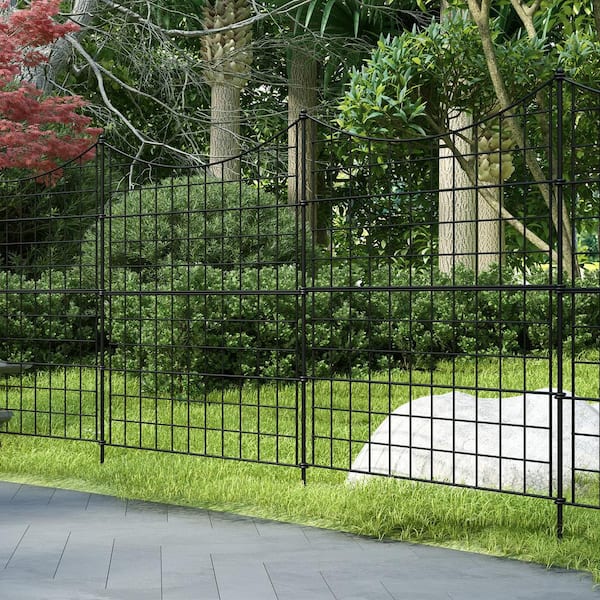 FUFU&GAGA 51.2 in. H x 15 ft. W Black Steel Garden Fence Panel Rustproof Decorative Various Combinations Garden Fence (10-Pack)