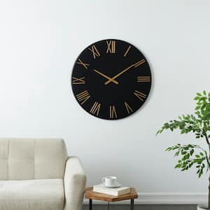 31 in. x 31 in. Black Metal Wall Clock with Gold Hands and Numbers