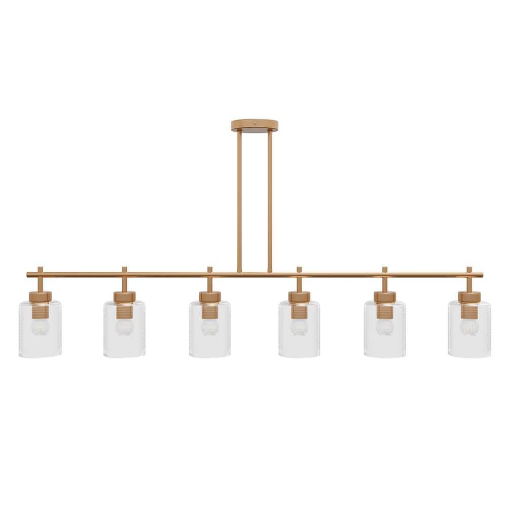 Kitchen Island 47.24 in. 6-Light Gold Chandelier Modern Linear Hanging Ligh