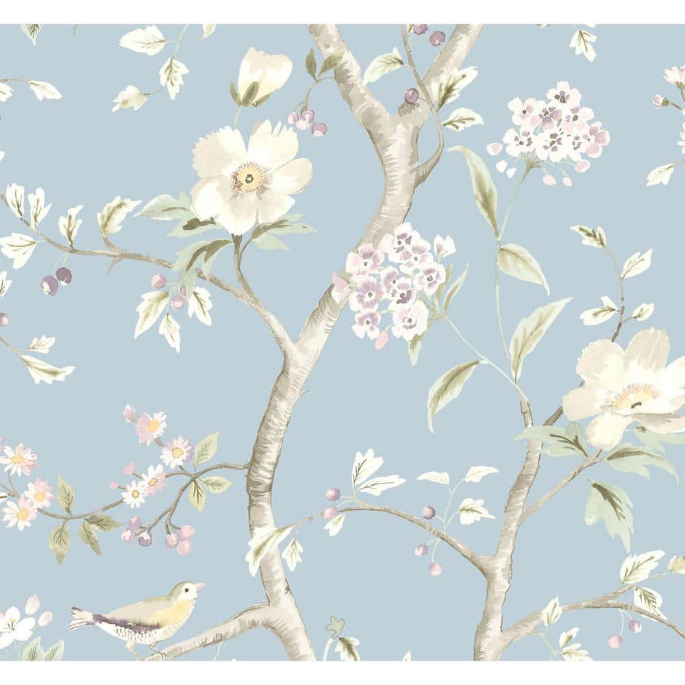 Sky Blue and Arrowroot Floral Vinyl Wallpaper